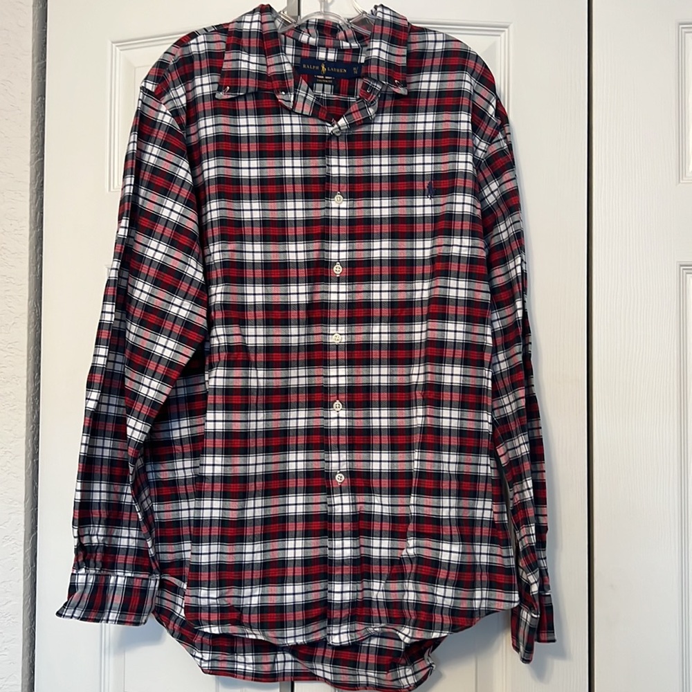 Ralph Lauren Custom Fit Christmas Plaid Button Down Dress Shirt Men XL